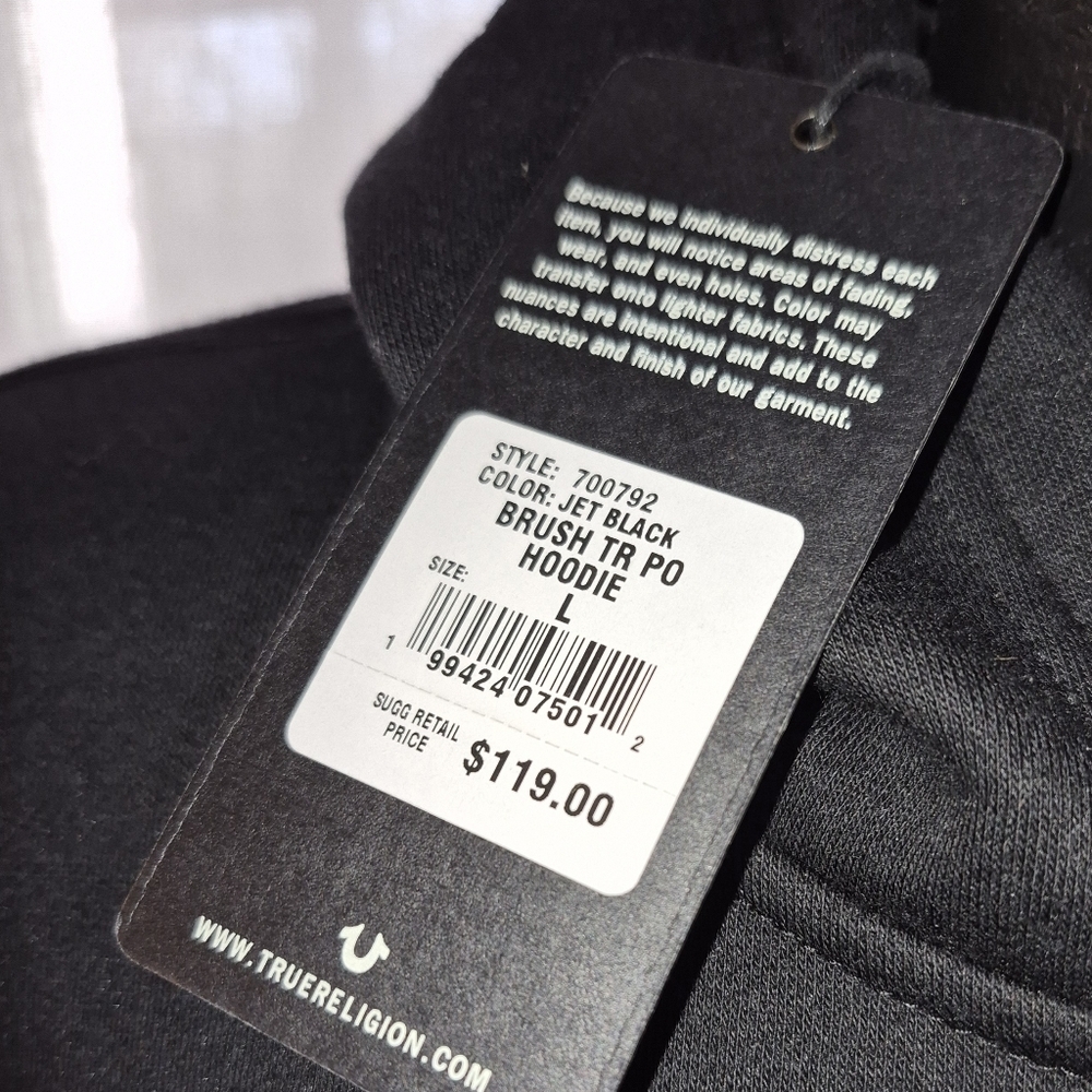 NWT's TRUE RELIGION Zip Hoodie Men's Size Large - Picture 4 of 5